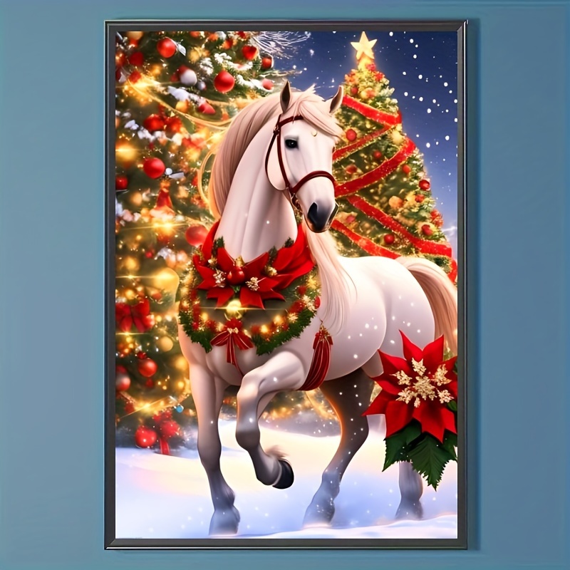 

Christmas White Horse 5d Diamond Painting Kit, Round Diamond Full Drill Canvas, Diy Mosaic Art For Wall Decor, Animal Theme Craft Set 40x60cm