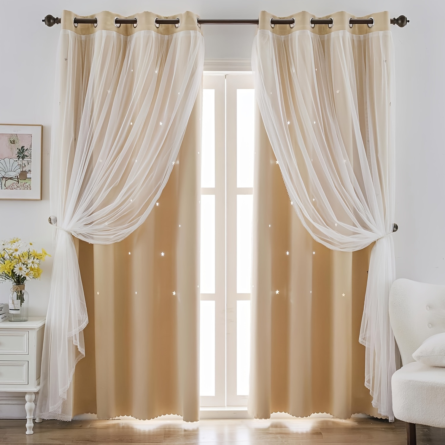 

Stars Curtains Blackout Curtains For Bedroom Double Layer Curtains Curtains Cute Curtains Blackout Curtains, Curtains 84 Inches Long 2 Panel, Beige Curtains, 42 X 84 Inches