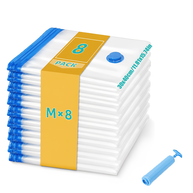 TEMU Set de 9 sacs de rangement sous vide de taille moyenne avec pompe manuelle, sacs portables et scellables encombrants et les voyages, pour