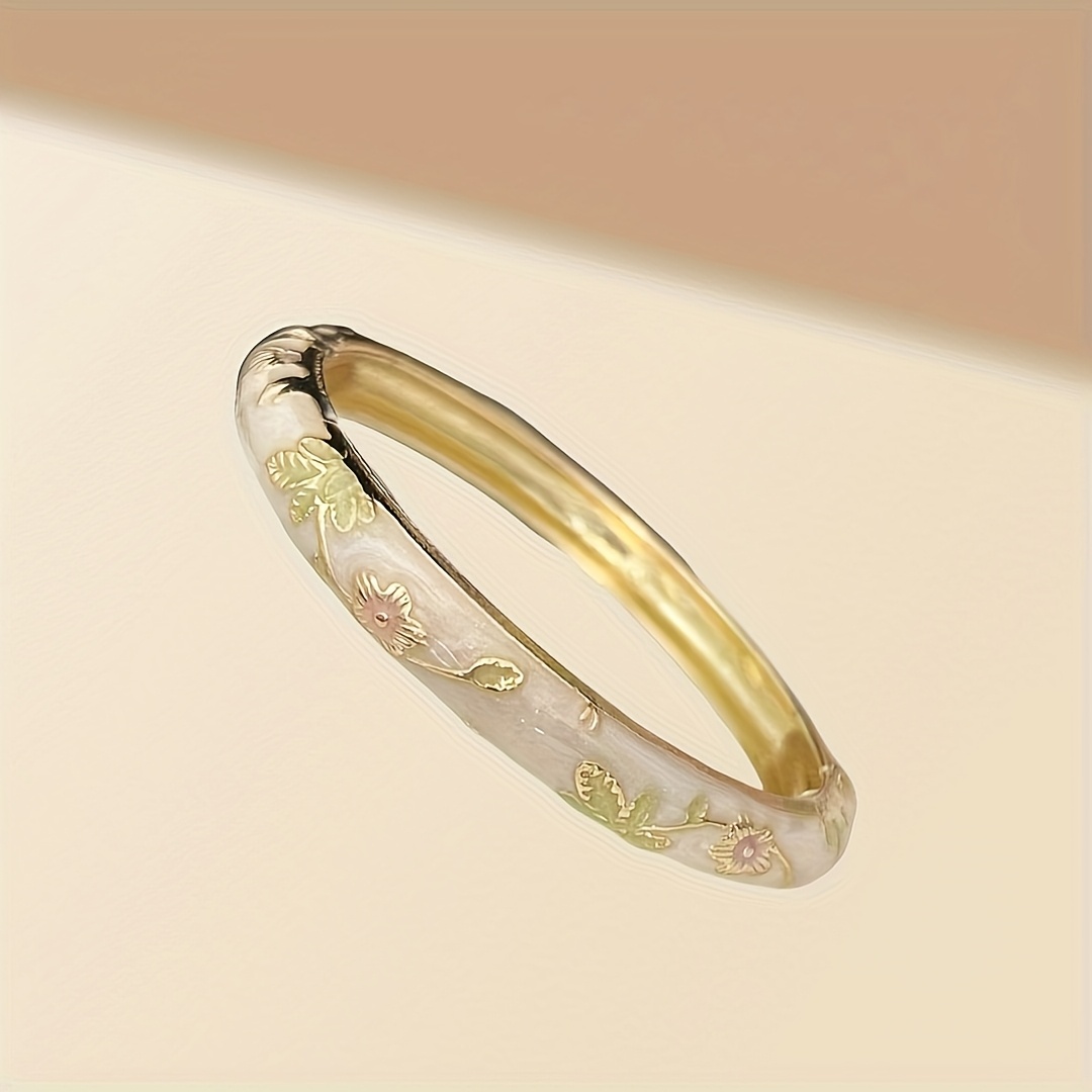 1pc Bohemian Enamel Floral Bracelet - Multicolor 3D Flower Design, Synthetic Stone Jewelry for Casual Attire & Gift Giving, European Style Retro Bracelet for Women