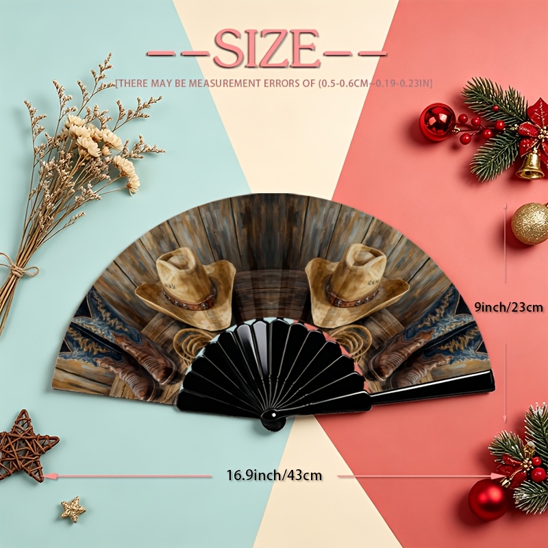 TEMU 23cm Vintage Cowboy Hat & Rope Knot Folding Fan - Lightweight Plastic Suitable For Summer Parties, Music Festivals, Beach, Outdoor Travel, Retro