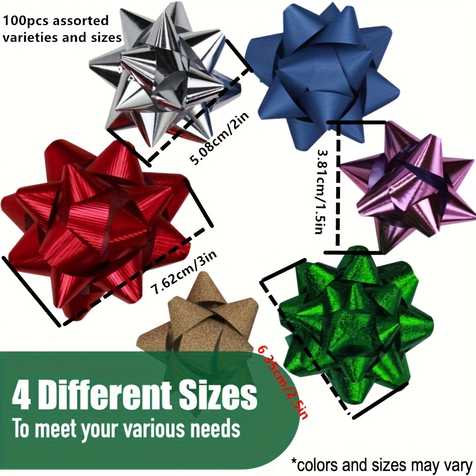 100pcs 1.5-3inches Assorted Gift Wrap Bows For Christmas, Holidays, And Birthdays Assorted Varieties