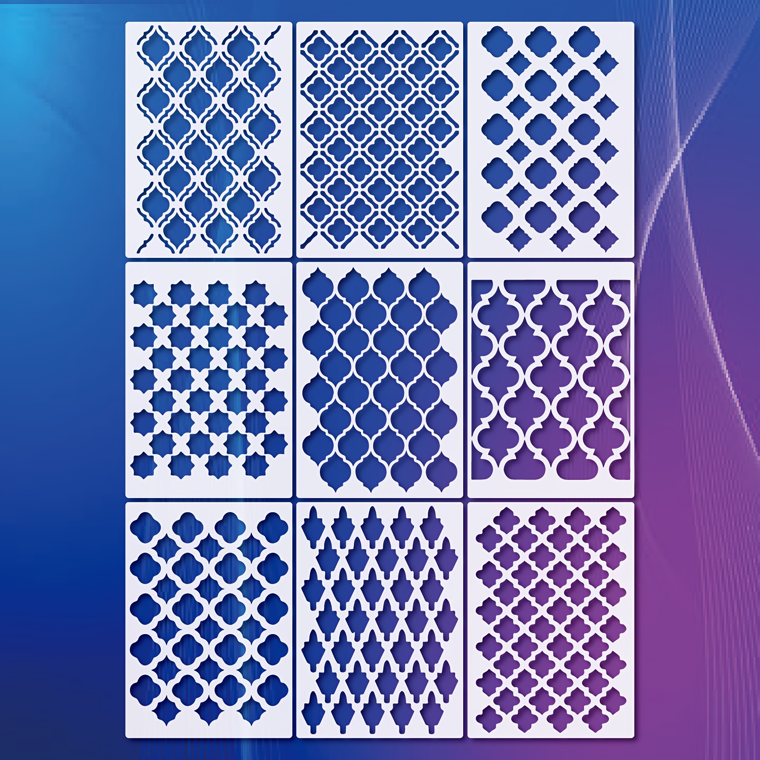 Image of 9pcs Moroccan Pattern Stencils Set, A4 Reusable Painting Templates For Diy Crafts, Home Decor - Ideal For Tiles, Walls & Furniture