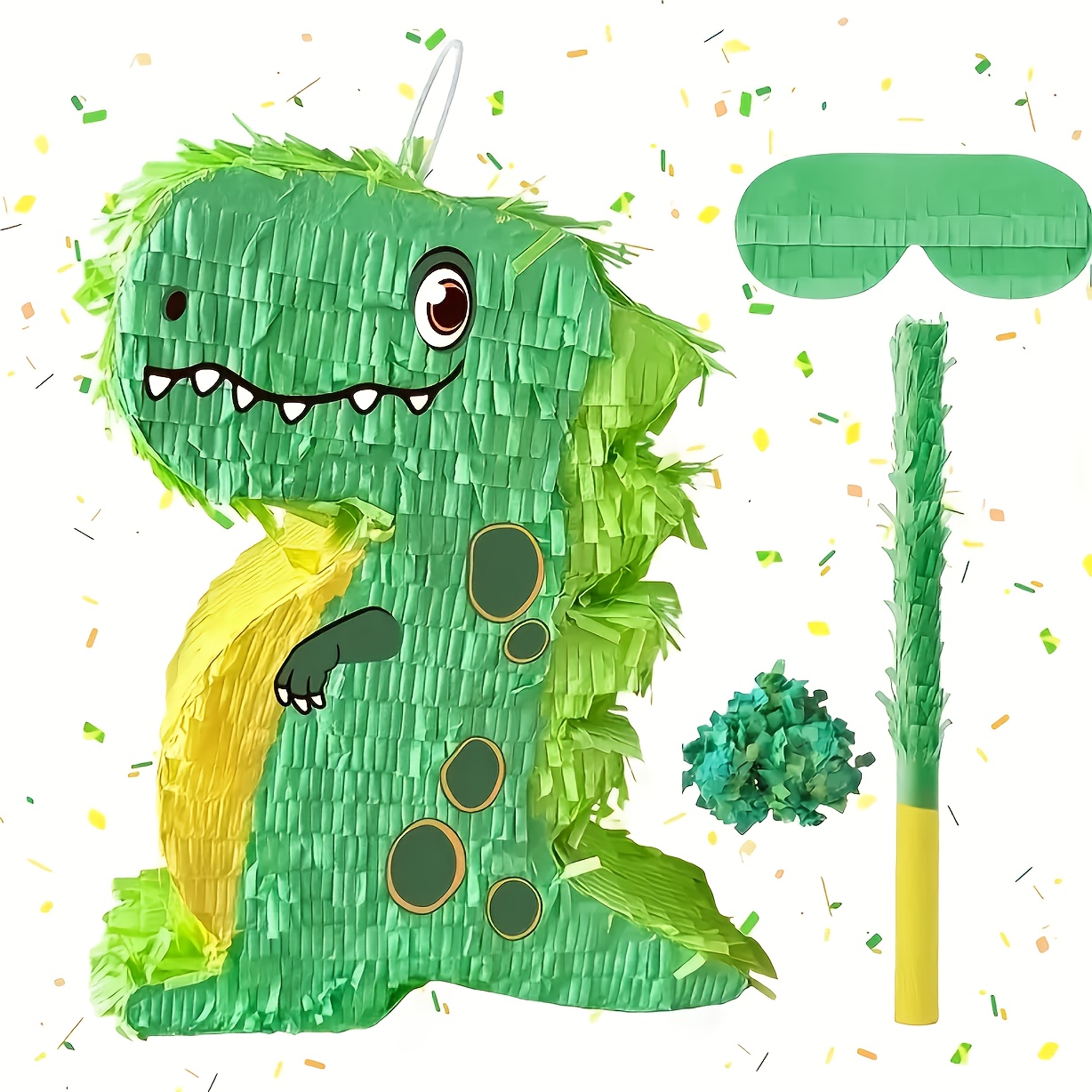 Image of Festive Green Dinosaur Piñata With A - A Dinosaur Piñata Collection For Christmas Celebrations, Perfect For Animal-themed Birthday Parties, And Sturdy Party Decorations