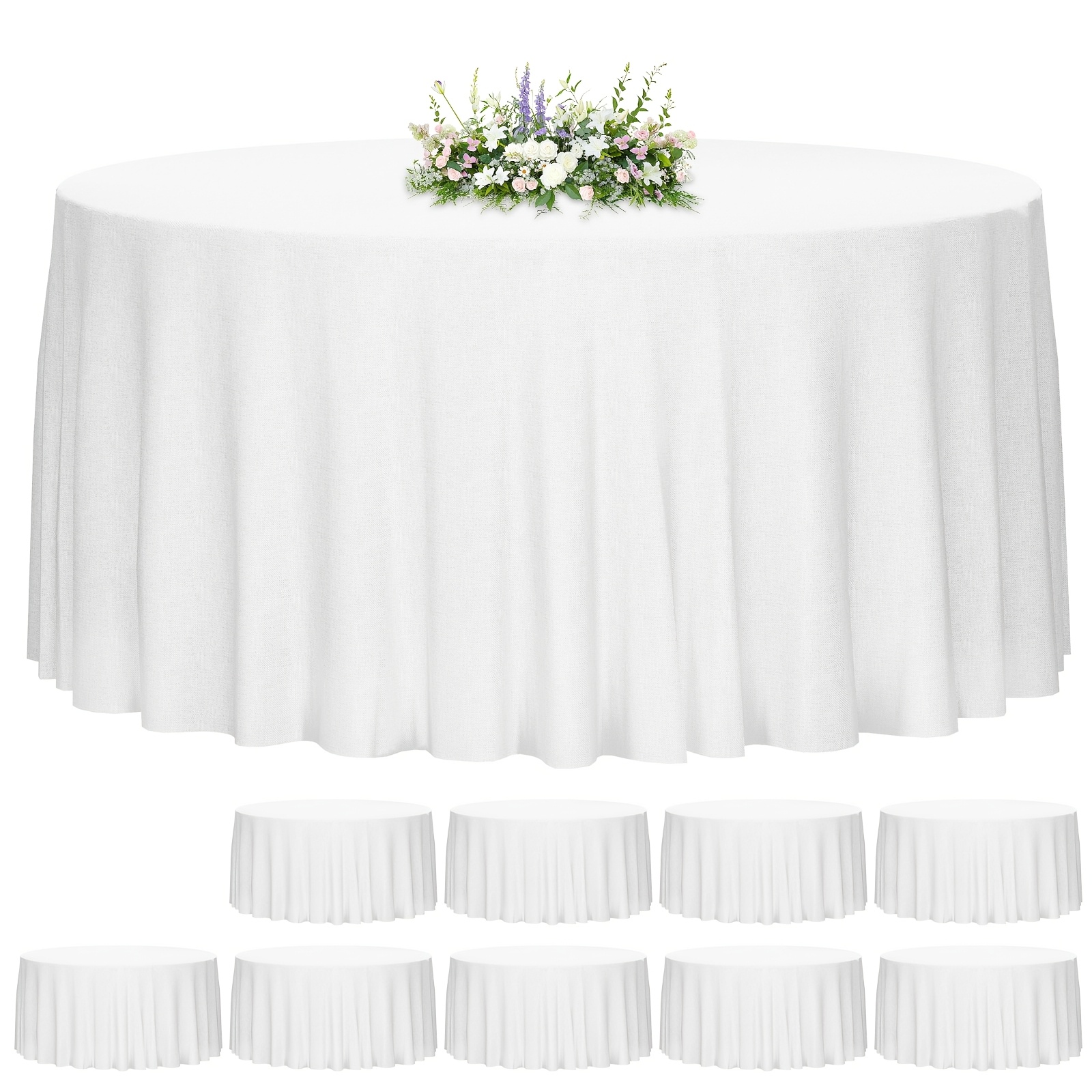 TEMU Tomnk 6/10pcs Nappe en Polyester, 305Cm Élégante Ronde Noire et Blanche, Nappe Durable Résistante aux Plis pour Banquets de Mariage, Événements