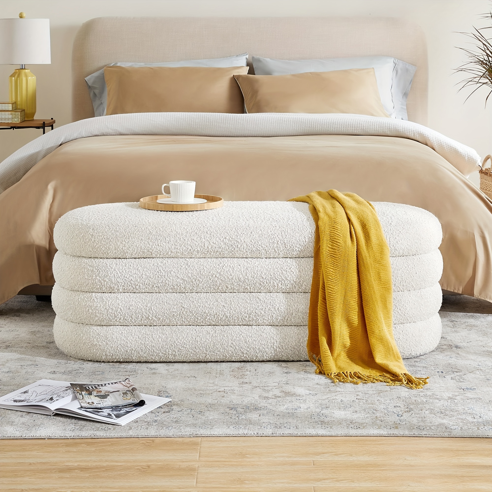 Oval Fabric Storage Ottoman Bench
