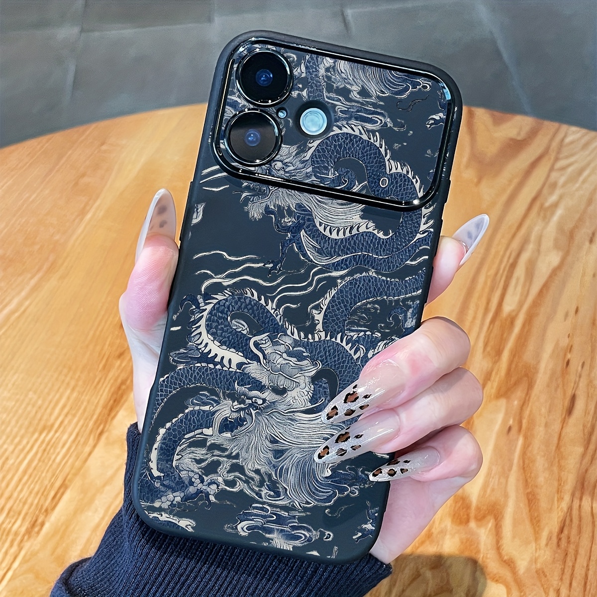 TEMU Phone Case - Large Window Featuring A Blue And White Traditional Dragon Design, Ideal For Iphone 17 Pro . Offers Full Coverage And Shockproof