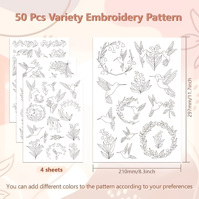 4 Sheets Water-Soluble Embroidery Pattern Stabilizer Stickers
