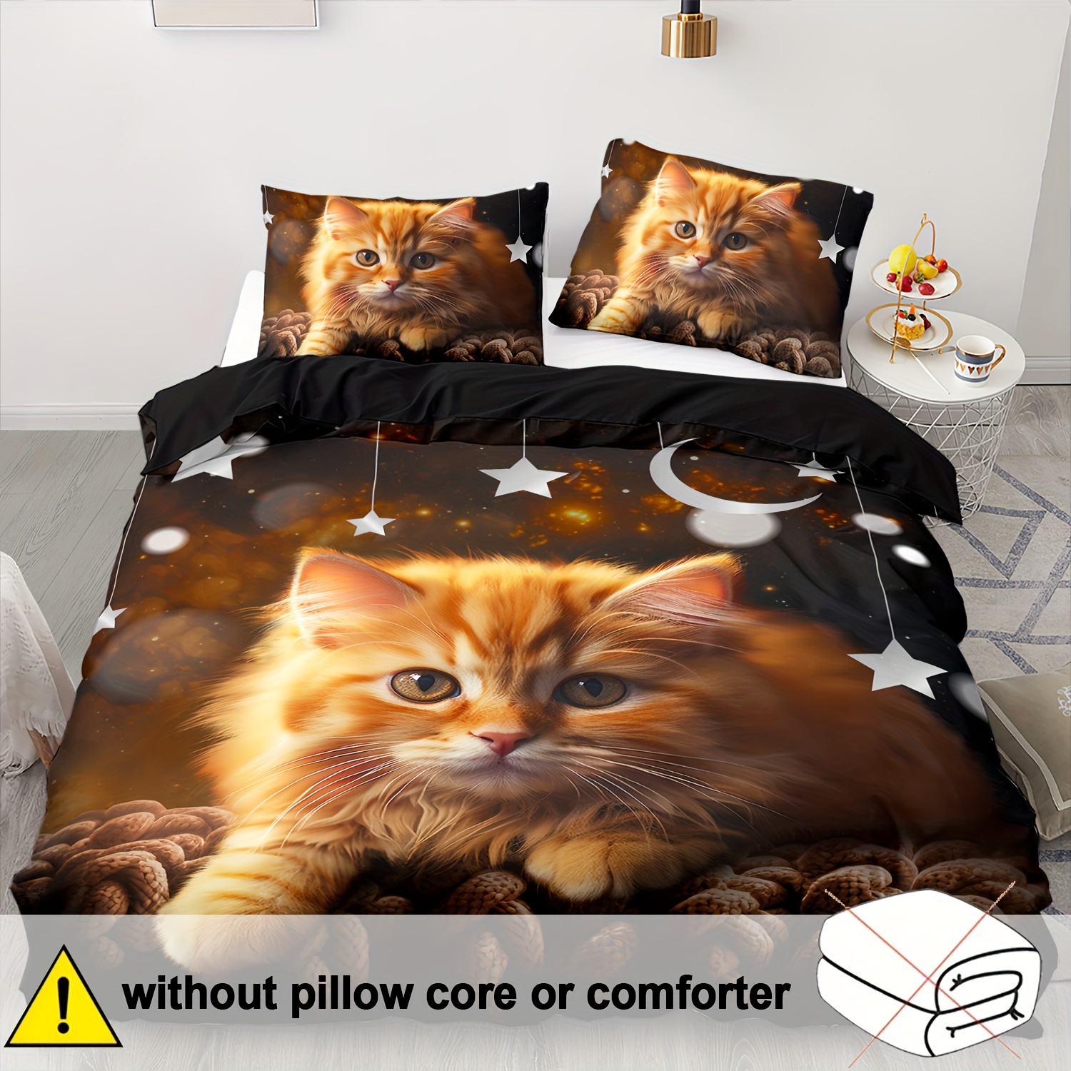 TEMU Set copripiumino 2/3 pezzi e confortevole, set copripiumino per letto singolo ragazze gatto, gatto singolo, biancheria da letto Kawaii misura