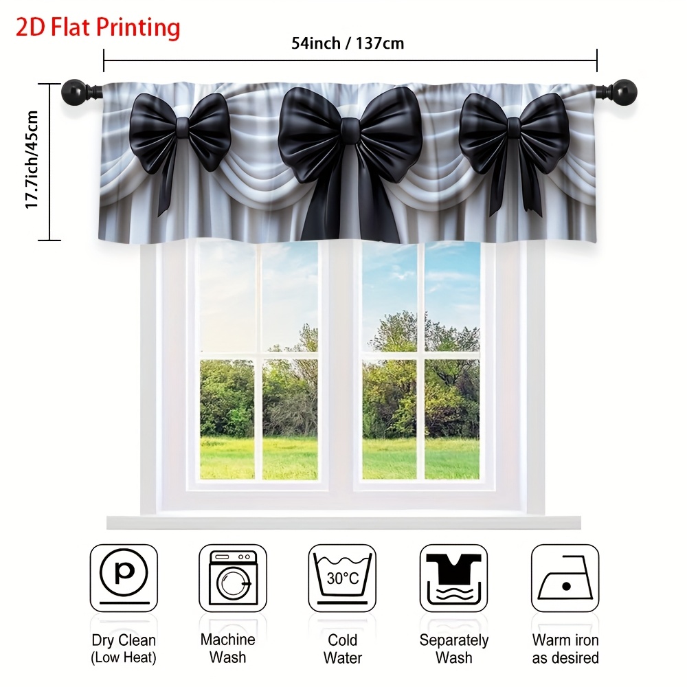 TEMU 2d Flat - 2d Flat - 1pc Of Stylish Bow Drapery Valance Curtain With 2d Flat Print And Rod Pocket, Easy To Set Up, Enhances The Color Of Your