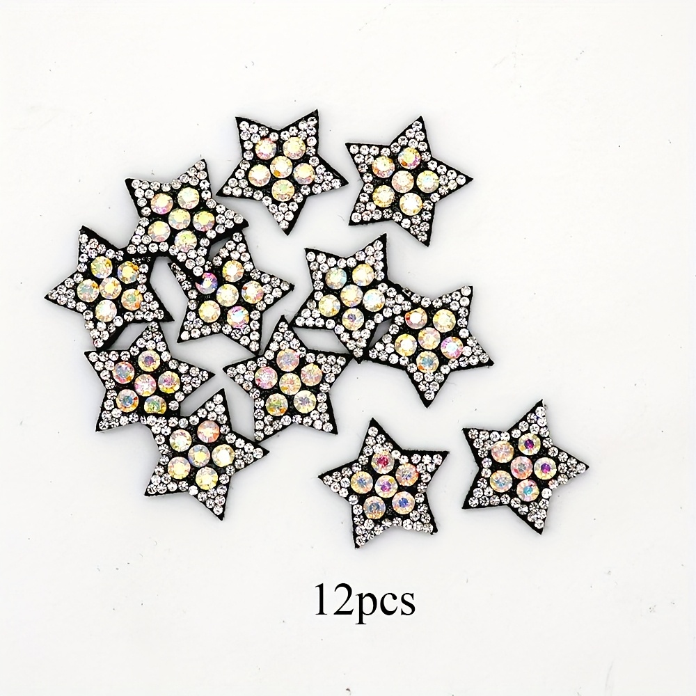 12pcs Sparkling Five-pointed Star Patches Non-woven Fabric Patches Suitable For Bags, Hats, Clothes, Hand Sewing/glue Adhesive