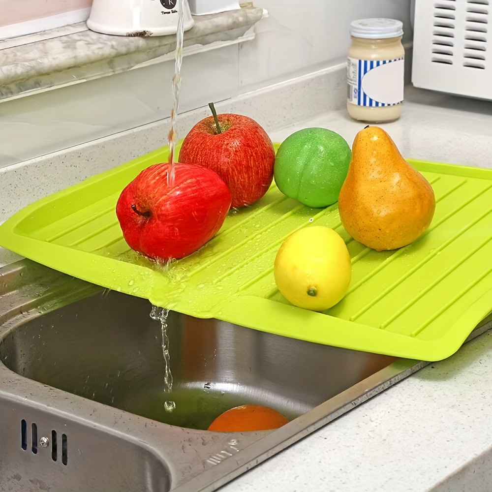 

1pc Large Multifunctional Plastic Dish Draining Mat, Waterproof Non-slip, Space-saving Design For Fruits, Vegetables, Dishes, Sink, And Kitchen Organization