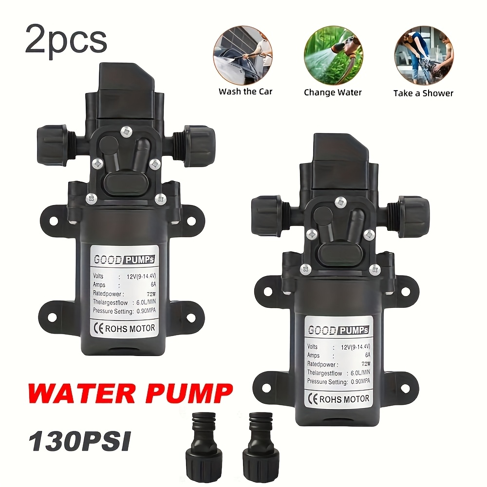 TEMU 2pcs 130psi High Pressure Rv Water Pump 12v Water Pump 72w Intelligent Self Priming Sprayer Pump For Marine Boat Garden Steel