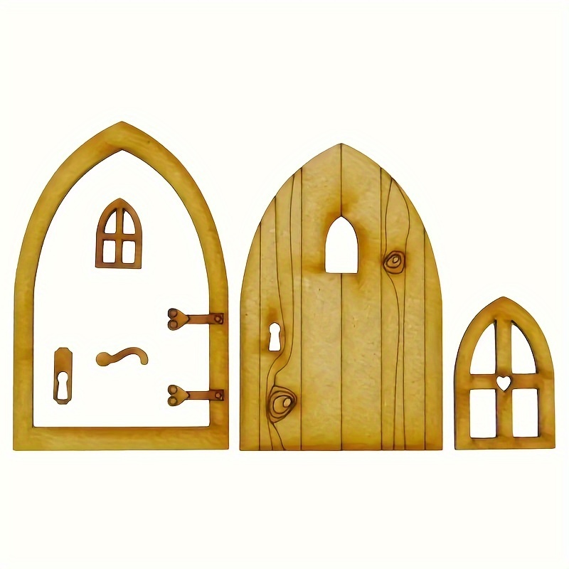 Image of 1pc Wooden Fairy Elf Door Craft Kit Christmas Door Decoration Vintage Miniature Fairy Garden Decor Dollhouse Additions