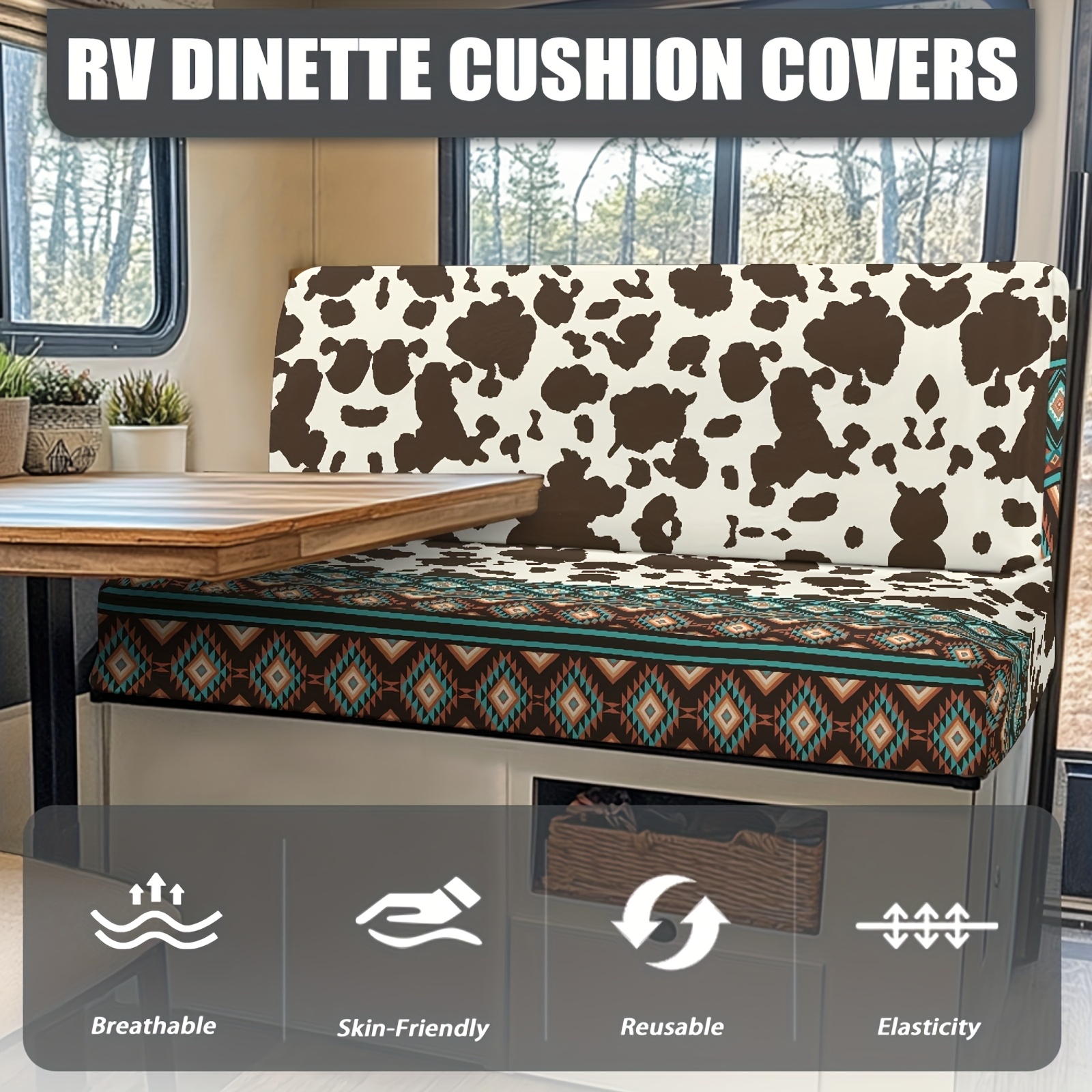 Soft RV Dinette Booth Cushion Covers Velvet Camper Seat Cushion Slipcovers RV Stretch Booth Seat Covers