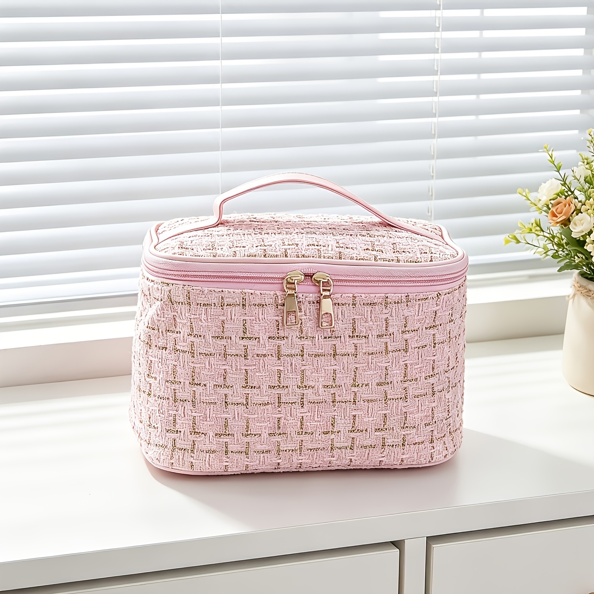 TEMU Stylish Colorful Travel Toiletry Bag, Portable Women's Makeup Bag, Large Opening And Handle For Carrying Cosmetics And Toiletries, Internal Mesh