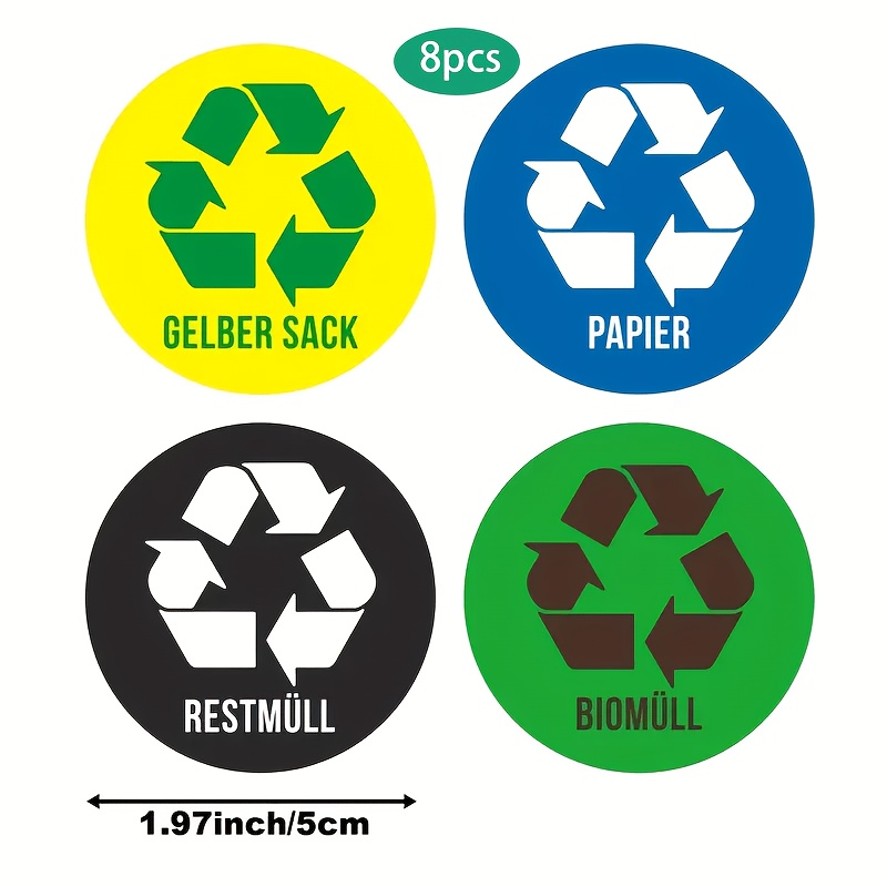 8pcs 1.97-inch Recycling Stickers, Suitable For Indoor And Outdoor Use, External Classification And Recycling Stickers, Indoor And Outdoor Stickers