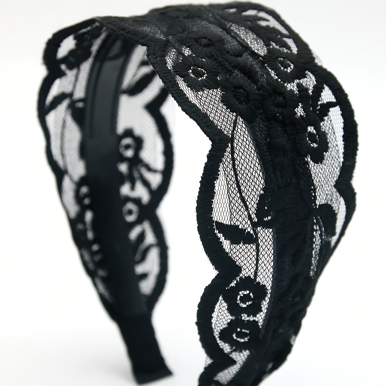 TEMU 1pc Wide-band Headband, Black Lace Summer Wide Headband, Fashionable Casual Ultra-wide Headband, Bohemian Style Hair Accessory, Suitable For
