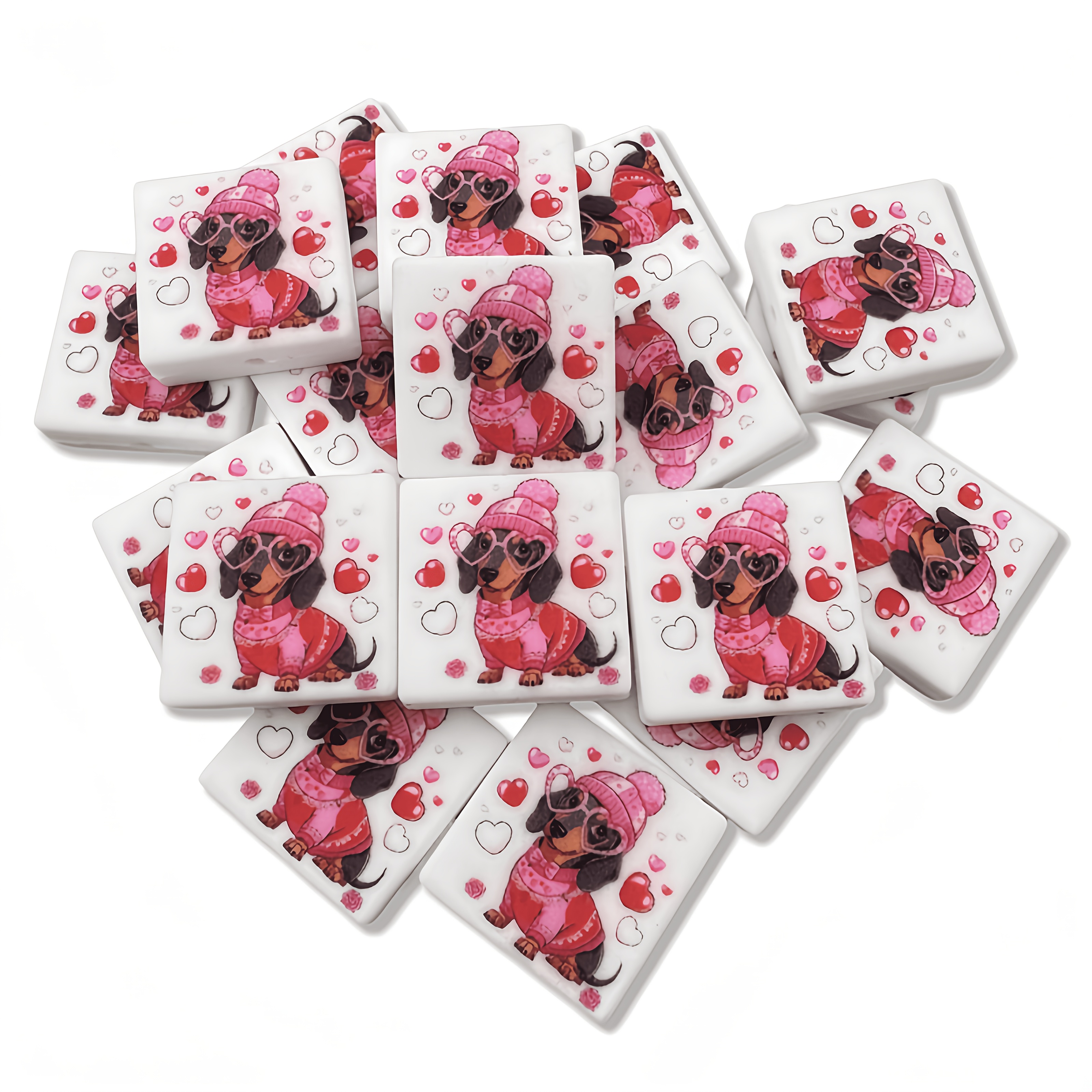 

6pcs Of New Silicone Beads For Valentine's Day, Heart-shaped Dog Printed Beads, Making Beaded Pens, Diy Keychains, Bracelets, Necklaces, Beaded Pens, And Lanyard Accessories.