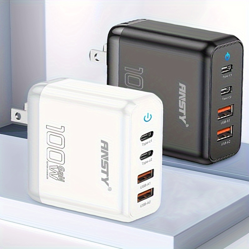 Huntkey Cargador USB C de 100 W con 2 cables USB C, adaptador de  alimentación rápida GaN PD de 3 puertos USB C Bloque de cargador de pared  para