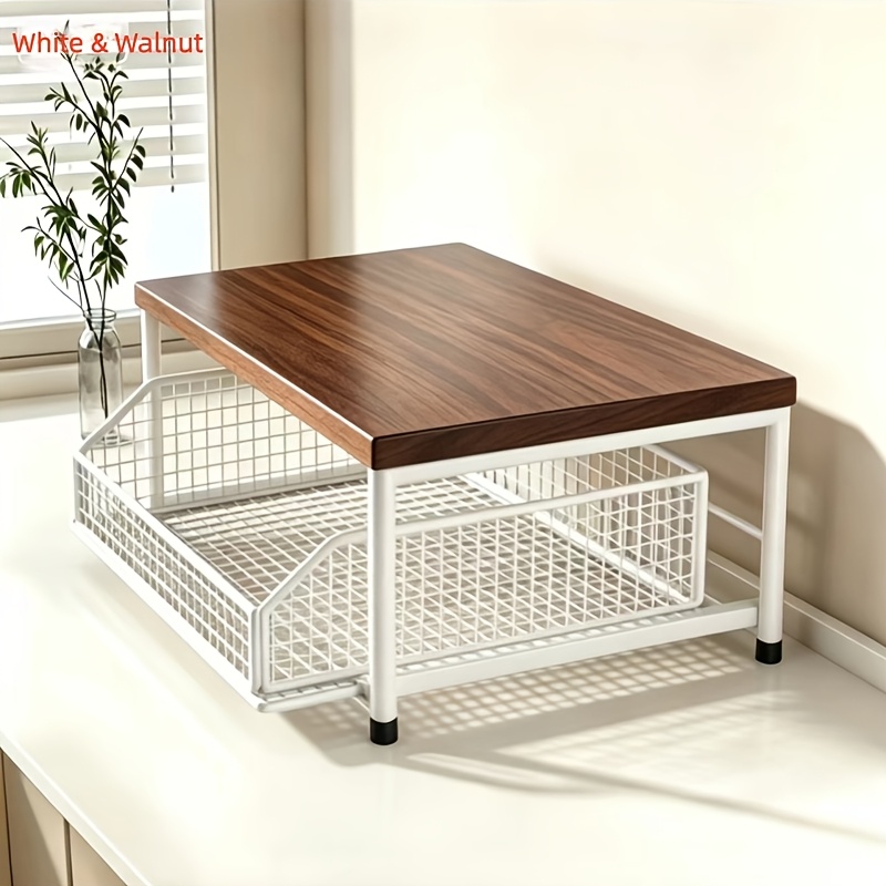 TEMU Pull-out Metal Drawers With Sturdy Hardwood Frames. Double-tier Storage Rack Ideal As A Countertop Stand For Microwaves, Coffee Machines And