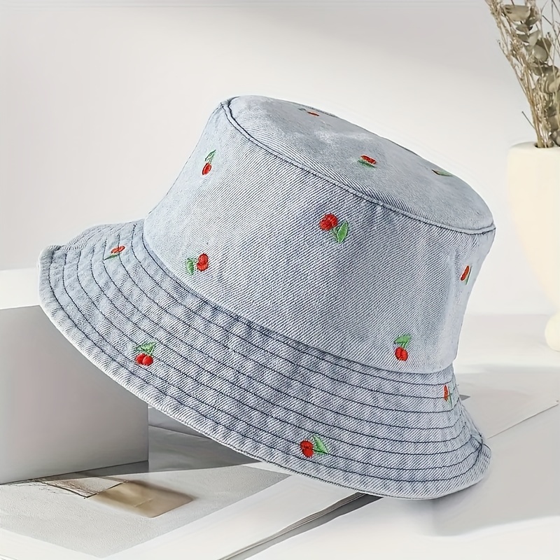 Tulip Embroidered Denim Bucket Hat Personalized Sun Hat - Temu