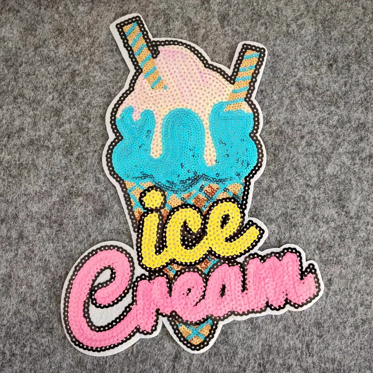 

Ice Cream Sequin Patch - Iron-on/sew-on Applique For Diy T-shirts, Jeans, Masks & Backpacks - Colors