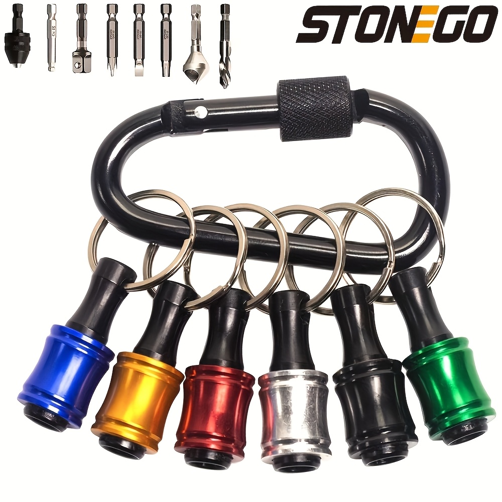 

Stonego 6pcs 1/4" Hex Shank Screwdriver Bit Holder Set, Keychain Extension Bar With Bits, Metal, No Electricity Needed, Essential Tool For Mechanics, Electricians, Repairmen