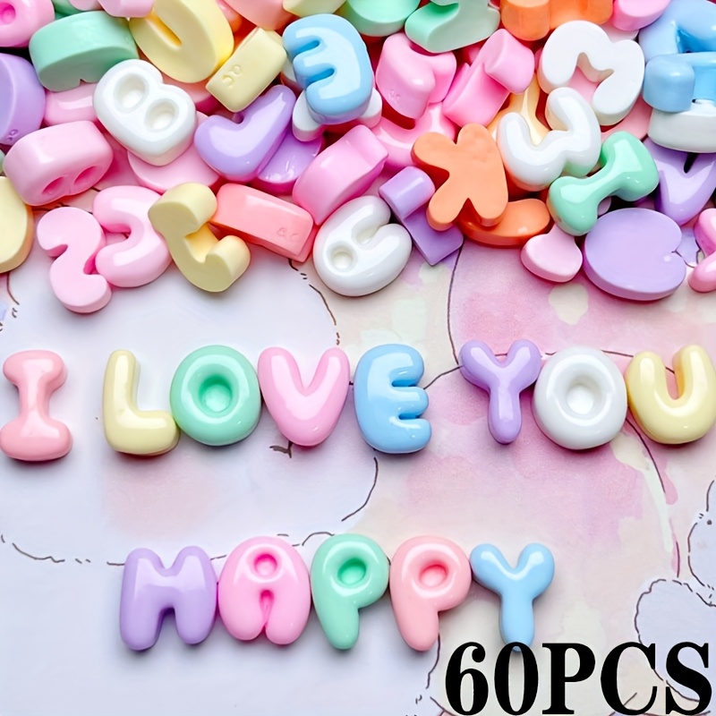 TEMU 40/60pcs Mixed Styles Letter Cabochon Opaque Resin Alphabet Flatback Charms, Initial Alphabet Cabochons Flactback Colorful Cabochons, For Making