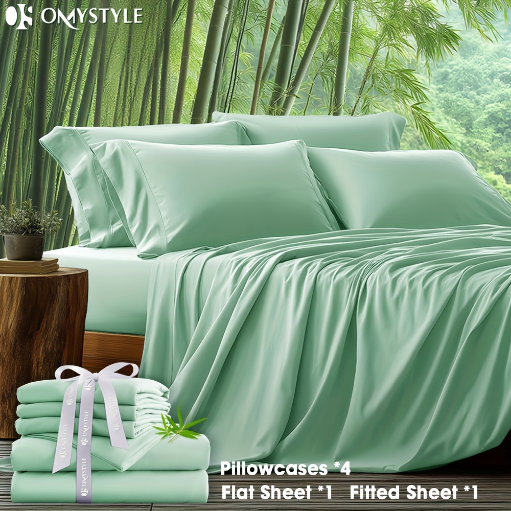 TEMU 6pcs Bamboo Blend Bed Sheet Set-flat Sheet, Fitted Sheet And 4 Pillowcases, Luxury Breathable Sheet Set, Ultra Soft Sheet For Hot Sleepers, Deep