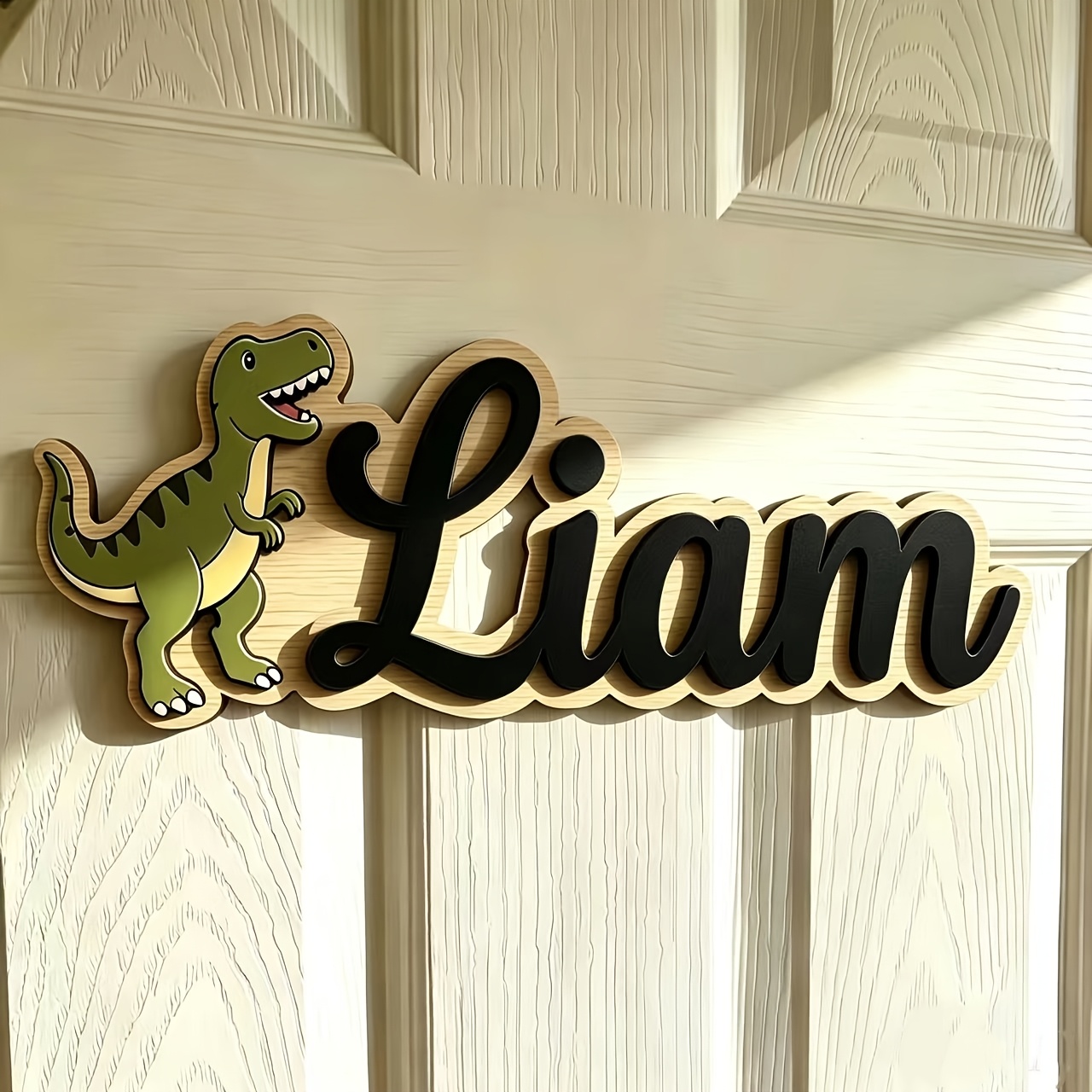 Custom Wooden 3D T-Rex Dinosaur Name Sign, Unique Handmade Gift