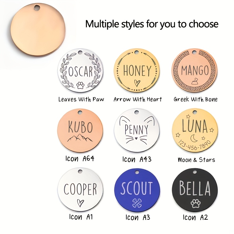 TEMU Custom Silvery Pet Dog Tag With Personalized Engraving, Available In Rose Golden And Multiple Color Options