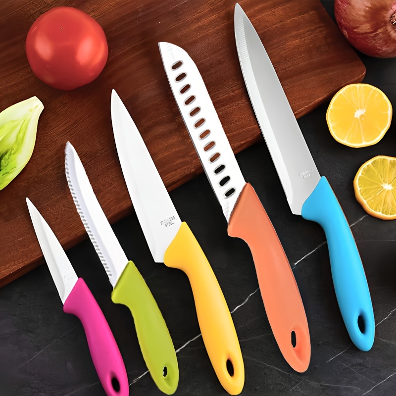 TEMU 5pcs Paring Knives, Kitchen Knife Set, Colorful Fruit Knife, 12 Inch Peeling Knife, Fruit And Vegetable Knife, Kitchen Knives, Imported Steel Knife,, Non Stick To The Knife, Silicone Handle