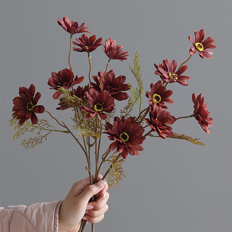 TEMU 3pcs 5 Têtes de Fleurs d'Automne Marguerite Simulation, Ornements de Fleurs Artificielles, Faux Fleurs Décoratives, Utilisés pour la Décoration