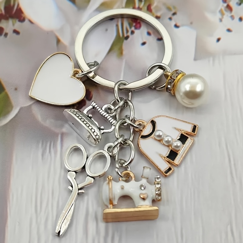 TEMU Fashion Sewing Machine Clothes Tailor Keychain Scissors Iron Accessories Gift Diy Handmade Jewelry