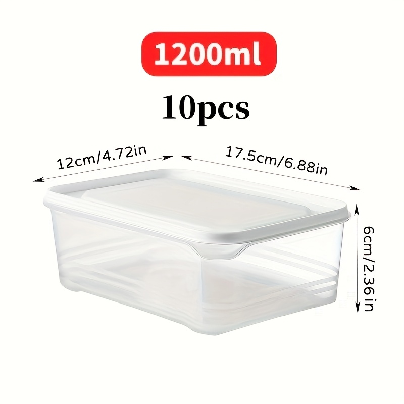 10pcs 1200ml Refrigerator Fresh Keeping Boxes, Stackable Fridge Storage, Suitable For Meat, Fruits And Vegetables Kitchen Sealed Storage Boxes, Microwave Safe Lunch And Picnic Storage Containers