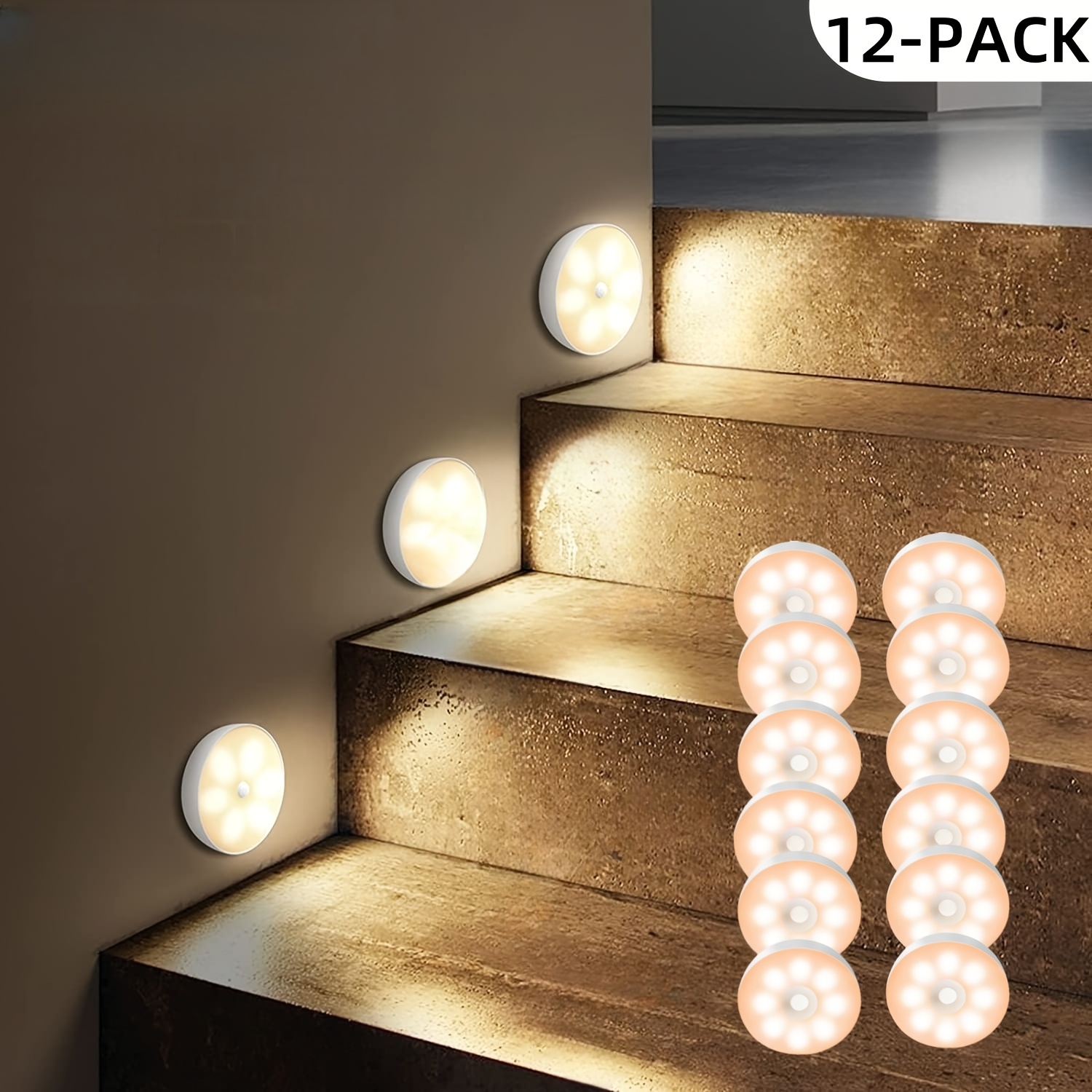 TEMU 12pcs Motion Sensor Night Light, Wireless Stair Night Light For Cabinet, Toilet, Wardrobe Decor, Toilet Night Light, Modern Night Light, Stylish
