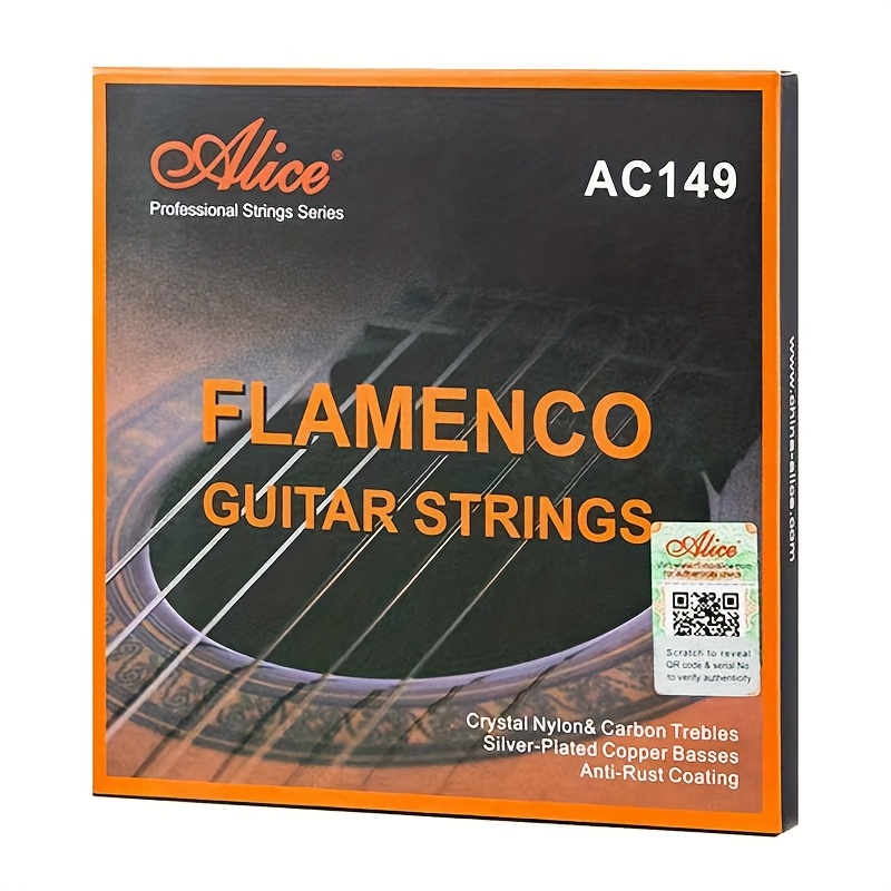 TEMU Corde de flamenco de niveau concert professionnel AC149, ensemble de 6 pièces, cordes plates en nylon cristal, cordes plates en fibre de , noyau