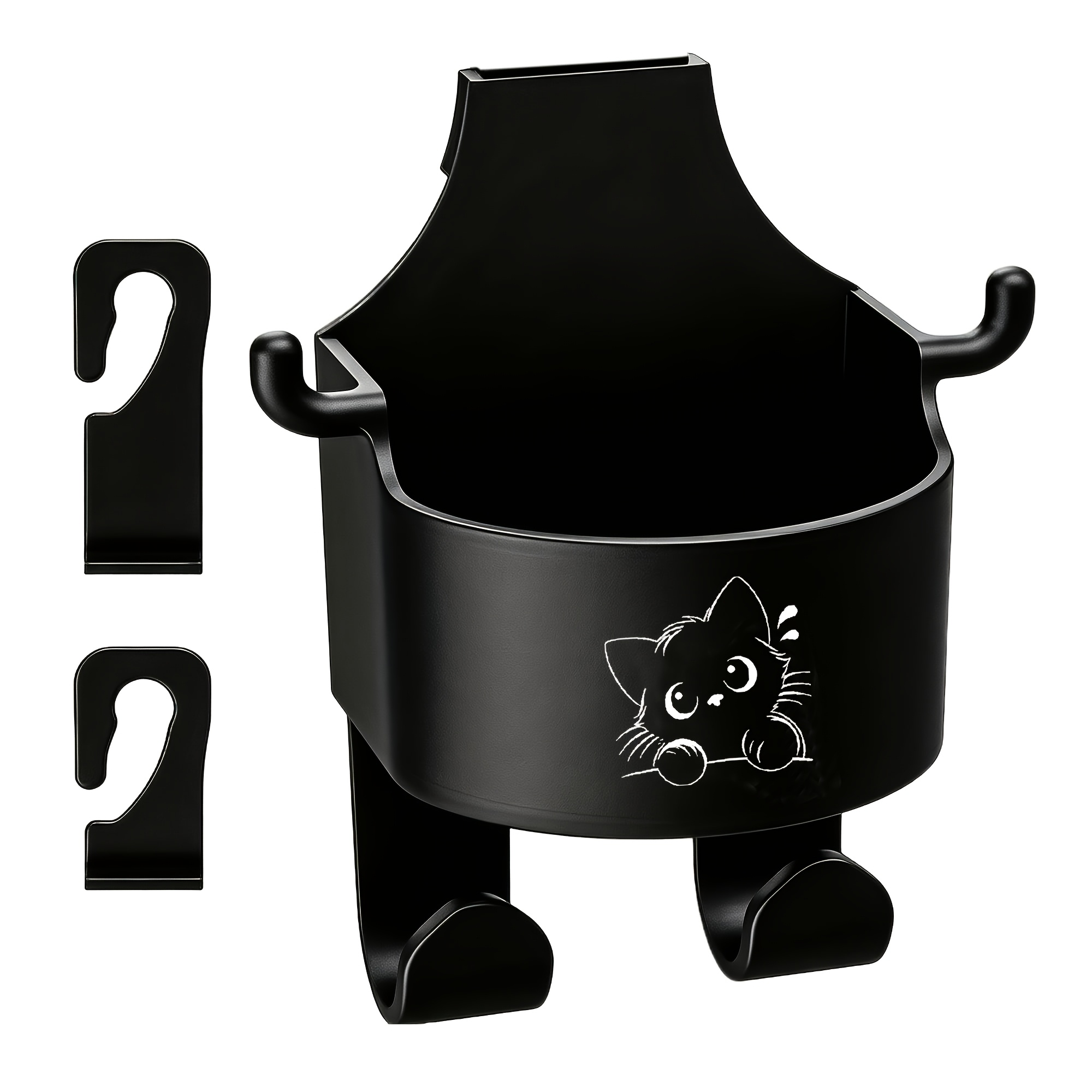 TEMU Cute Cat Pattern Car Seat Back Cup Holder, With Double-sized Hooks, Multi-functional Headrest Beverage Storage Rack, Universal Hanging Storage