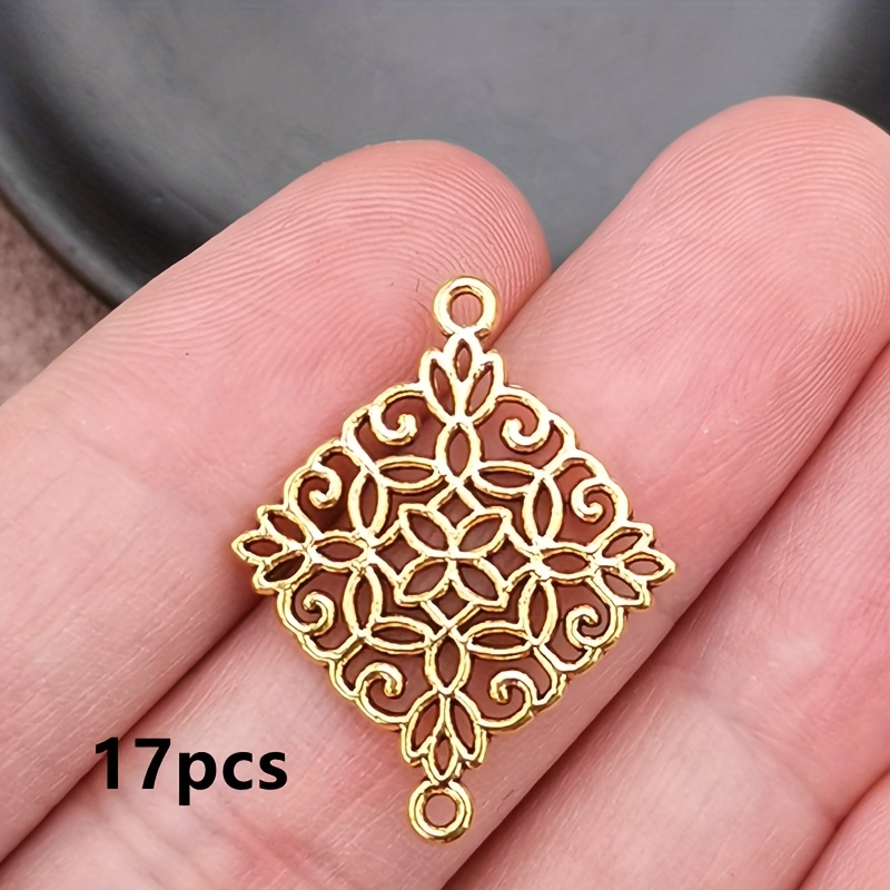 E-shop 17-teiliges Set Hohler Rautenblumen-Anhänger mit Verbindungsstück, Schmuckzubehör im Bohème-Stil, Handgefertigte DIY-Schmuckherstellung für