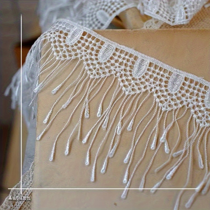 Image of Length 3 Yards Width 3.15 Inches Hollow Tassel Scalloped Trim Additions Handmade Clothing Skirt Hem Lace Belt Decorative Materials White Black