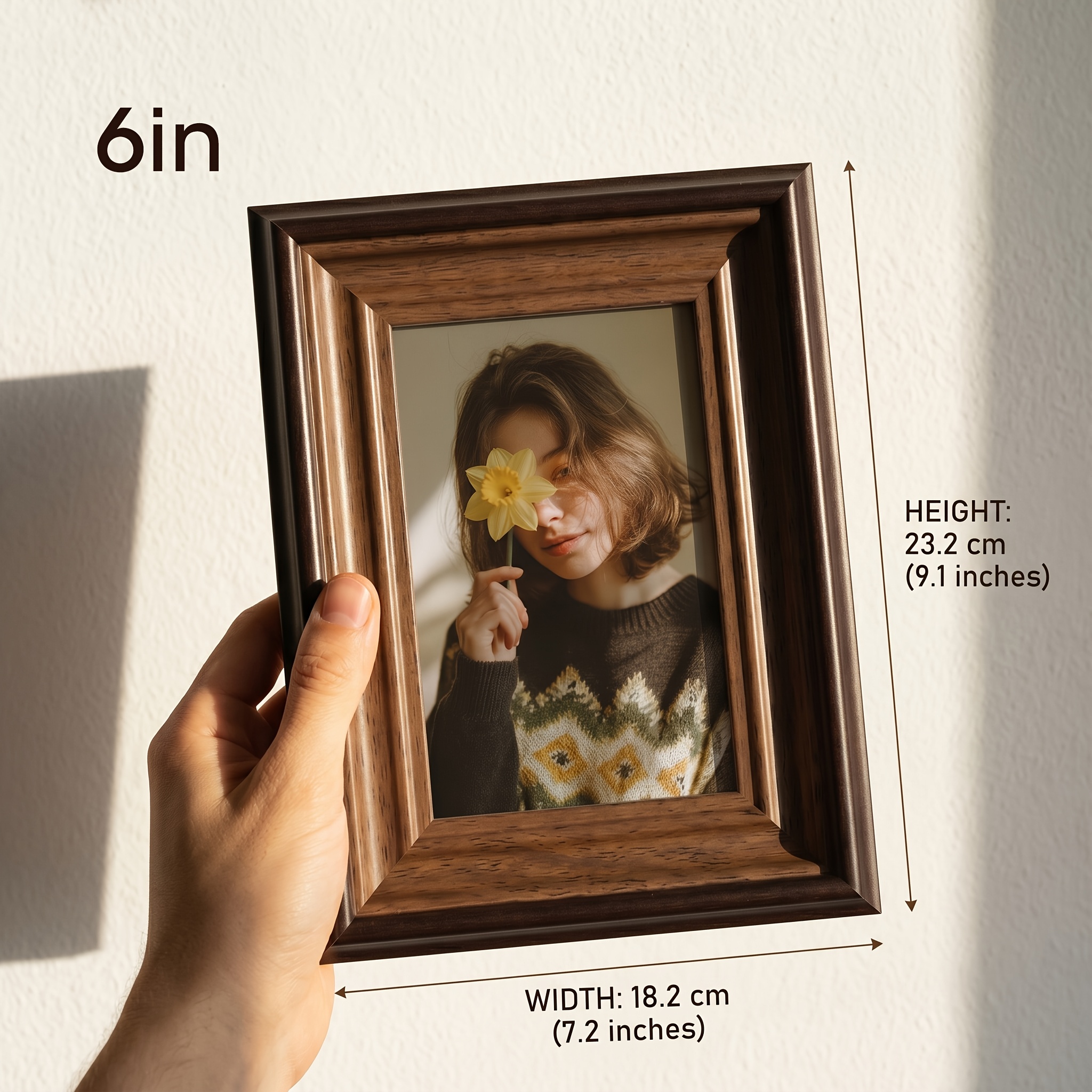 Premium Two-Tone Walnut Wood Color Photo Frame | Faux Wood Grain Texture Design | Horizontal/Vertical Dual Display for Wall Mounting | Light Luxury Home Decor Photo Frame | Suitable for Photo Walls and Home Ambiance Decoration