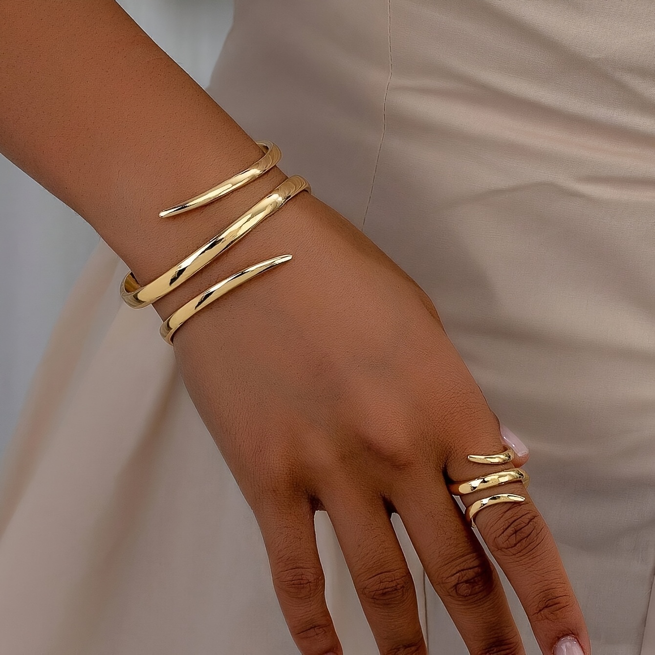 TEMU 1 Set de Pulsera y Anillo de Mujer Tipo Línea de Moda, Estilo Premium Especial