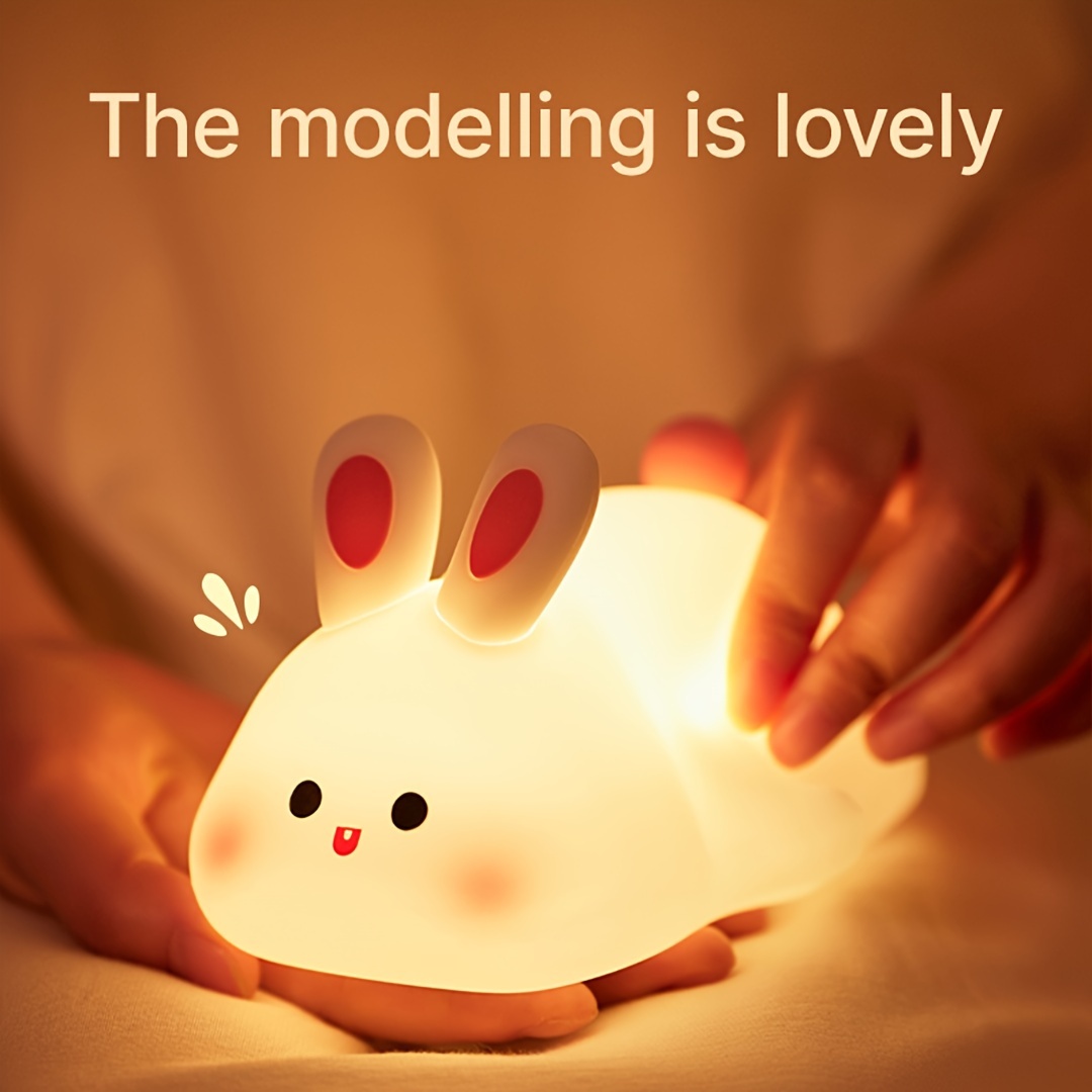 usb rechargeable big face rabbit night light smart bunny silicone   sleep light atmosphere light with three adjustable levels room decoration light birthday holiday gift details 10