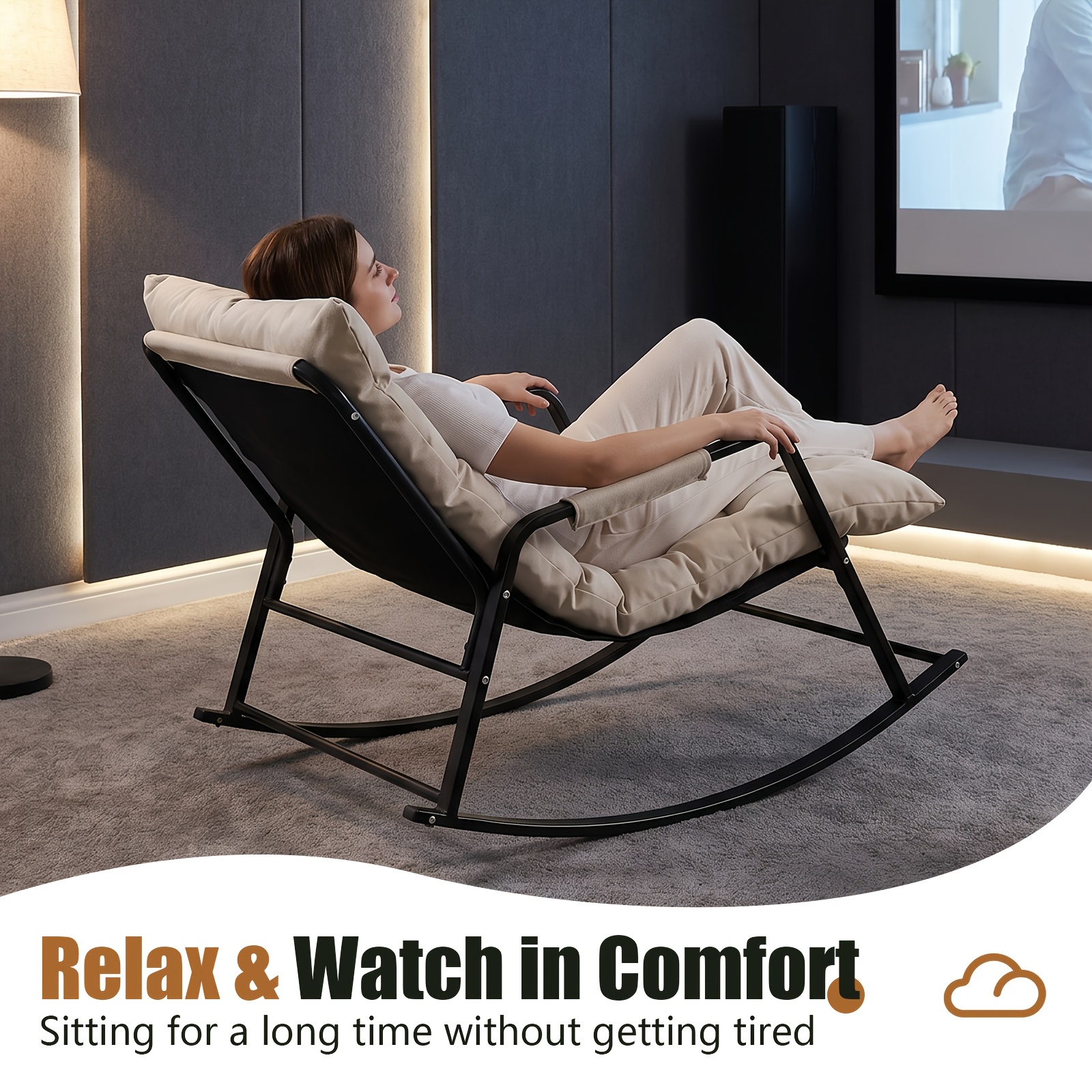 Home Theater Seating, Oversized Rocking Chairs for Indoor And Outdoor Use, Modern Metal Lounge Rocking Chairs with Thick Cushions, And High-back Rocking Chairs Suitable for Living Rooms, Patios, Porches, Gardens, And Backyards