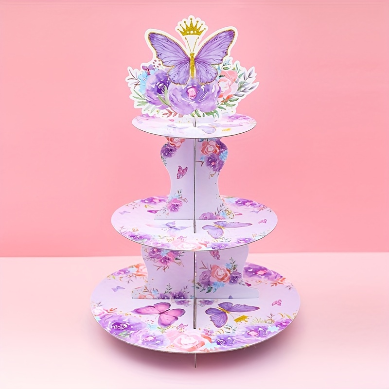 

Set, Butterfly Cupcake Stand, For Cupcakes Butterfly Cap Decorations Cardboard Cake Dessert Holder Tower For Class Of Party Supplies