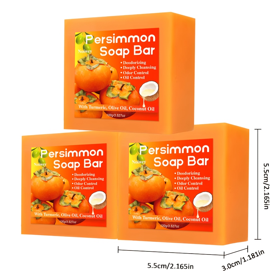 Image of 100g+100g+100g Persimmon Soap Bar For Body , Handmade Persimmon Soap Bar For Old People Smell, Odor Wash Soap With Coconut & Olive Oil - Moisturizing & For , Types, Travel-friendly, Gift