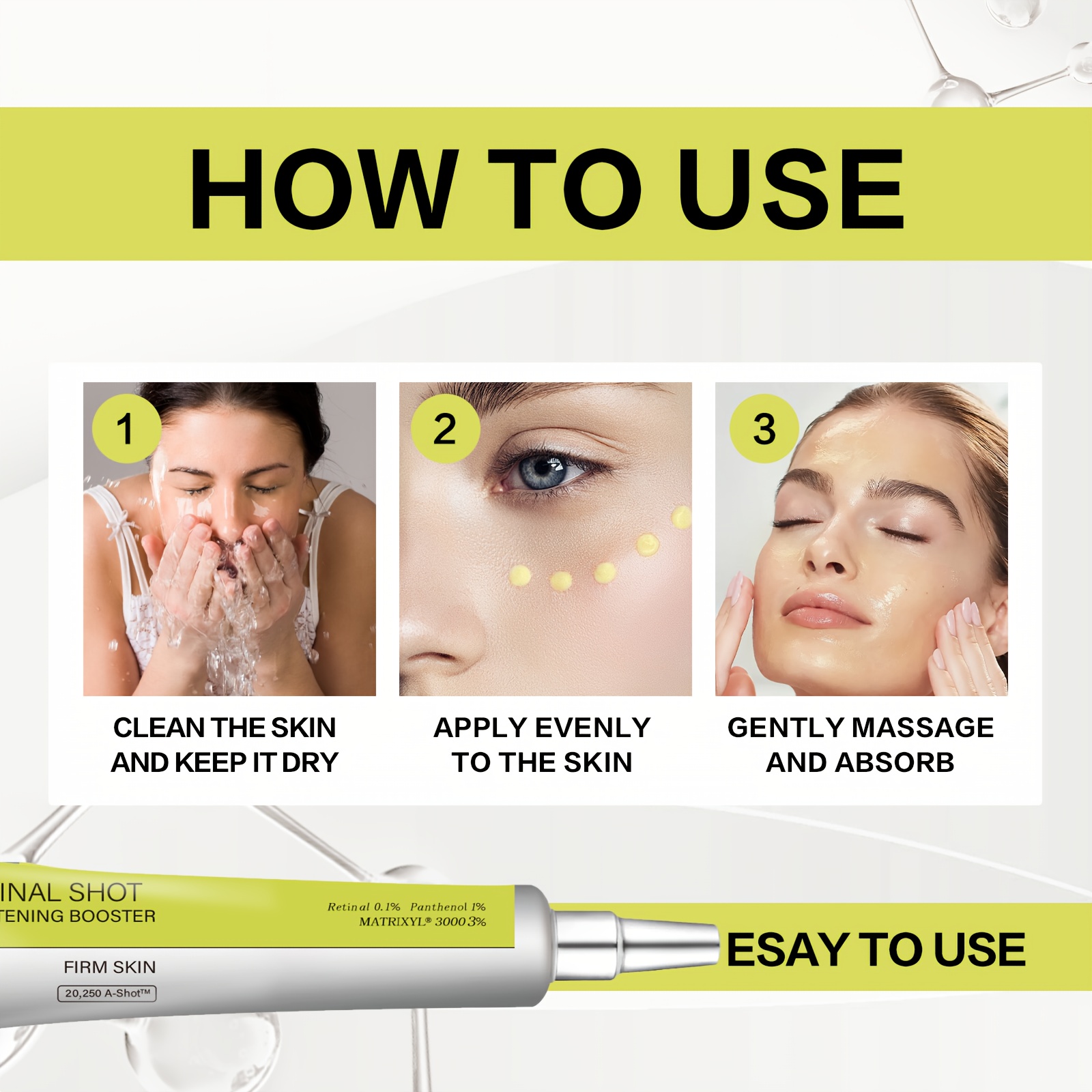 3 komada Vitamin A Retinal Učvršćujuća Injekcijska Krema za Oči | Smanjuje Fine Linije, Podiže Bore, Poboljšava Elastičnost, Glatka Tekstura, Sjaj | Visokokvalitetna Formula, Esencija Krema za Izdvajanje Očiju, Izdvajajuća Šminka