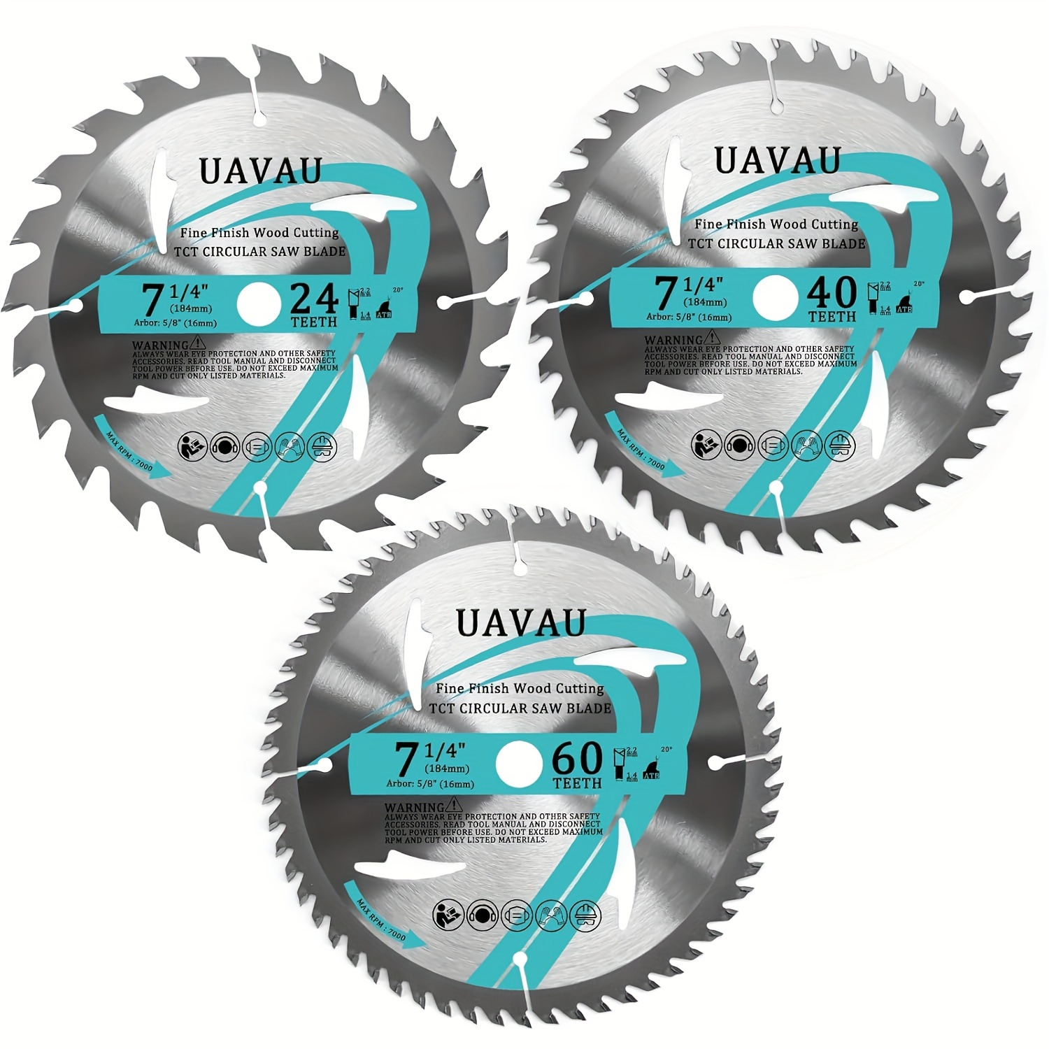 

7-1/4" Circular Saw Blade - 24t&40t&60t Combo Saw Blade With 5/8" Arbor, Tct Saw Blade Set For Finish Cutting Wood, Plastic, Composite Materials, Fit For Dewalt Craftsman Ryobi , 3packs