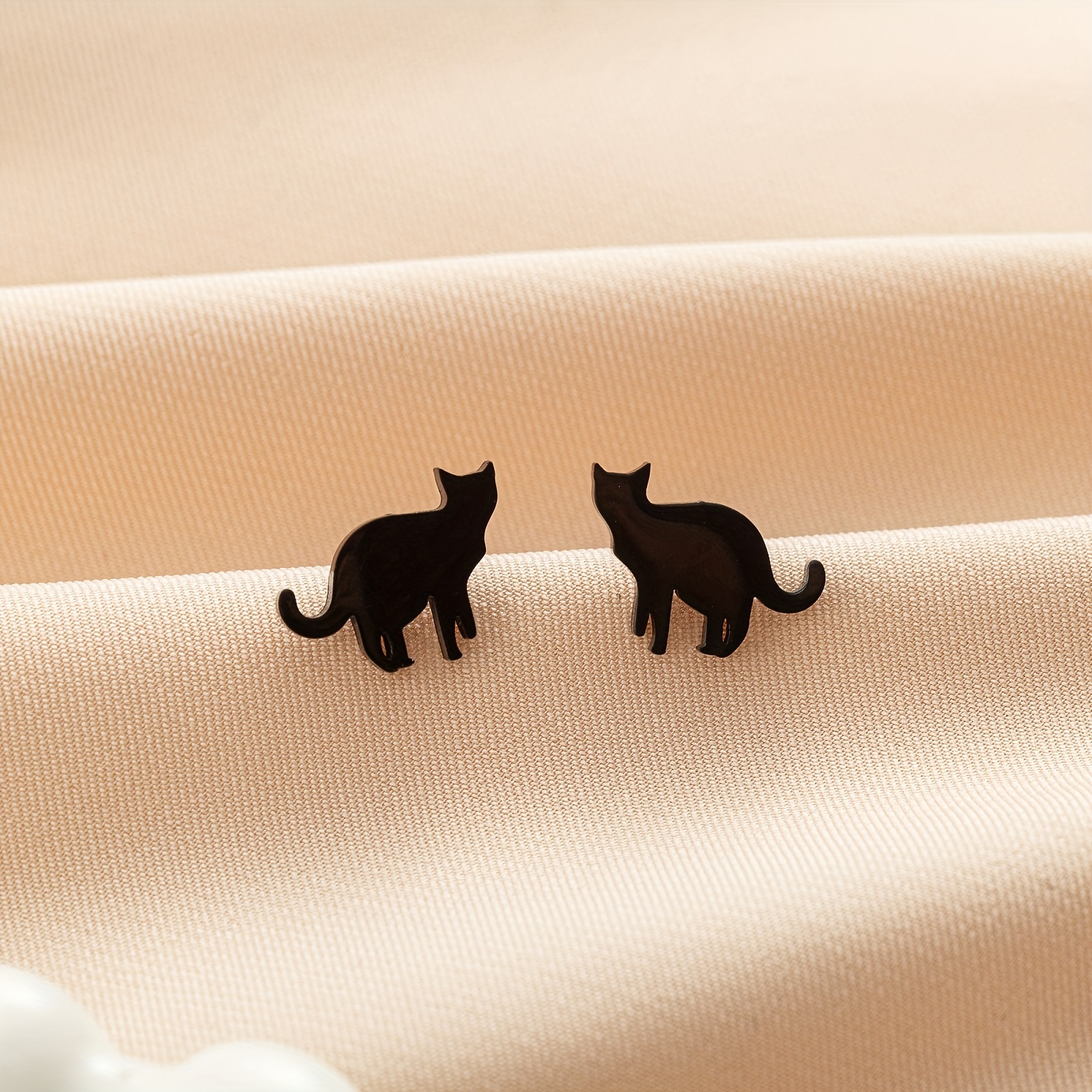 Image of 1 Pair Steel Pet Cat Stud Earrings, Cute Punk Style Accessories Suit Celebration, Best Jewelry Gifts For Women